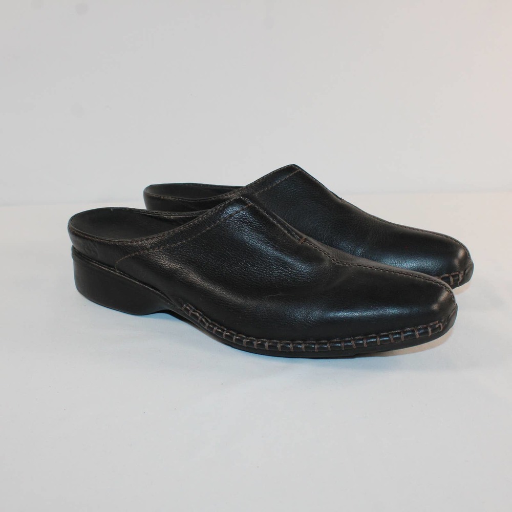 Clark's Black Leather Women's Mule Slip On Shoes SZ 10 M